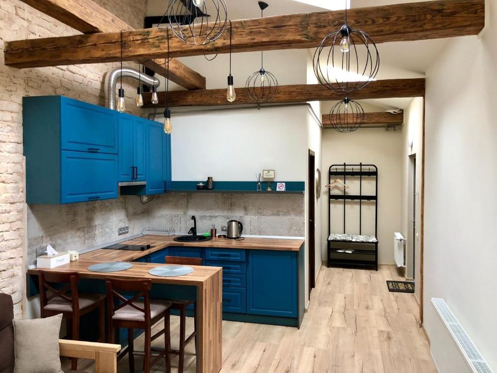 Пентхаус 50 м² на Winkel Apartment Vuzka — кухня з дерев'яними балками